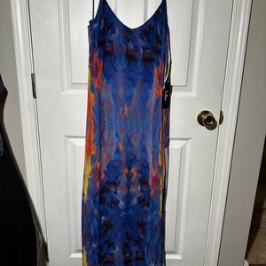 Lulu's Blue and Orange Sleeveless Maxi Dress
